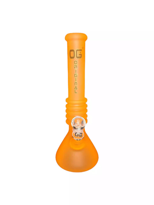 Front View, Glass Beaker Bong, Frost Finish, Orange, Height=12-inch Thickness=6mm Joint=18mm